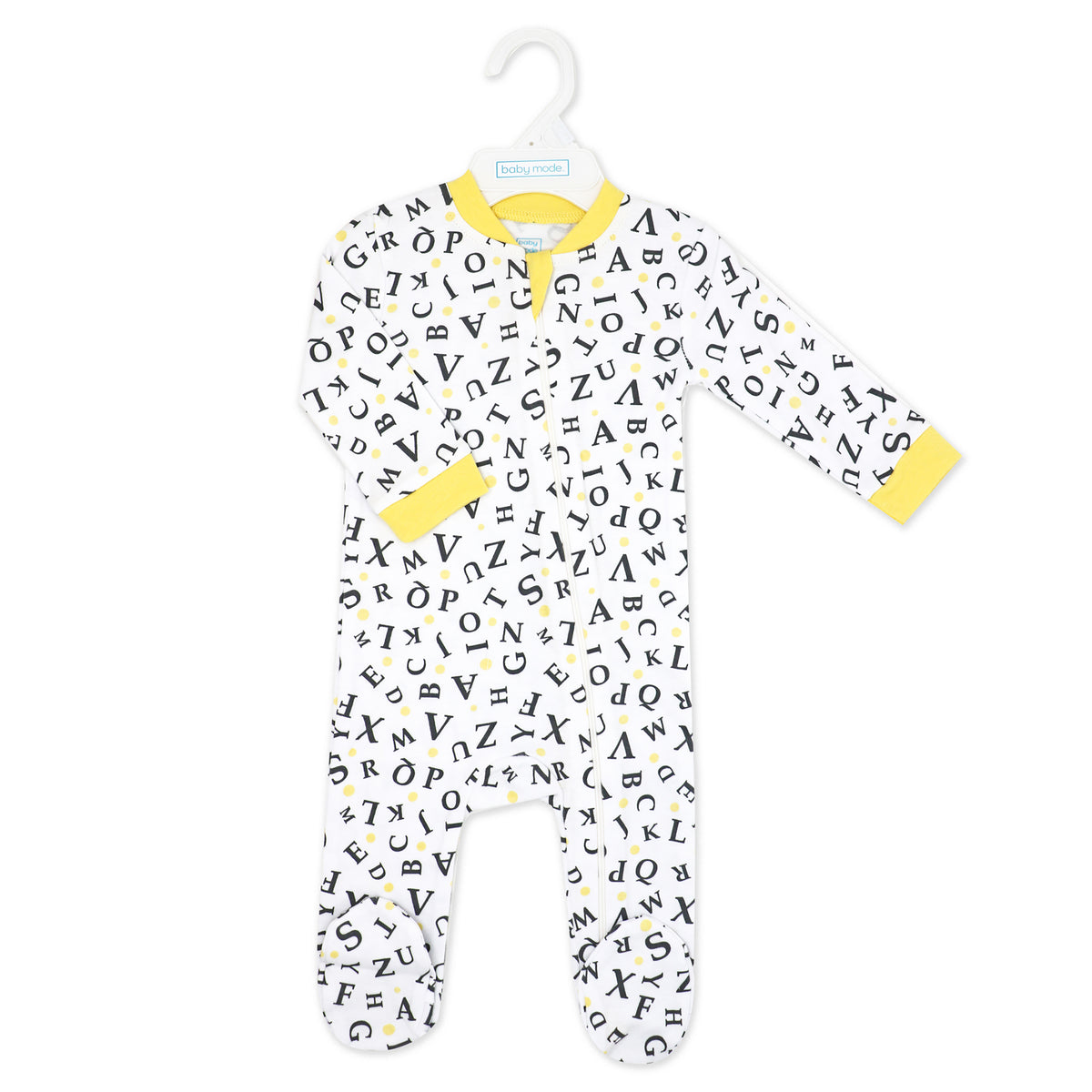 Baby Mode Baby Boys and Baby Girls 2 Pack Zippered Footies, ABCs and Made with Love, 6-9M