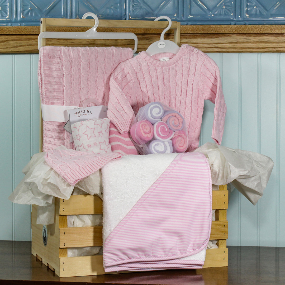 3 Stories Trading Company 20 Piece Baby Girls Shower Wardrobe Gift Crate, Pink