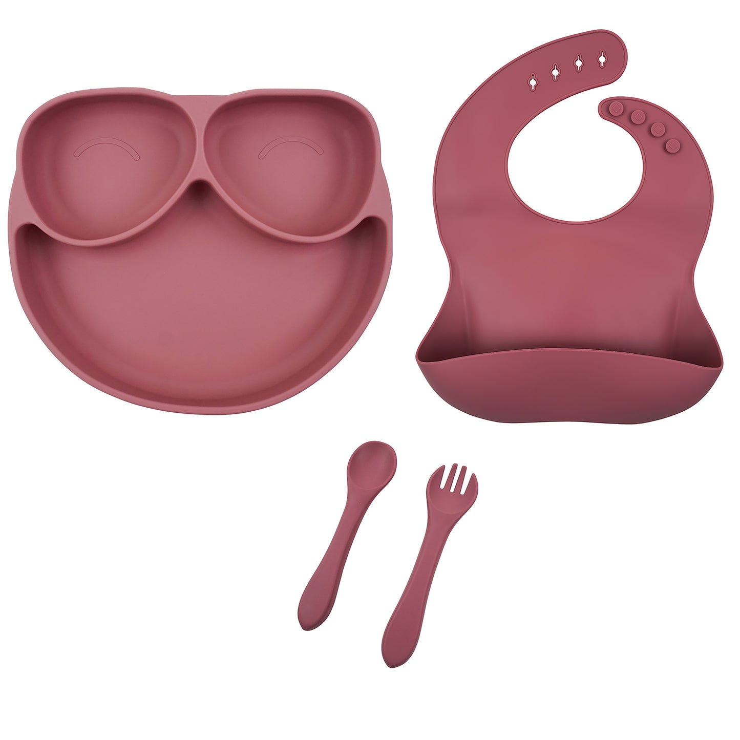Tiny Teethers Designs Babies and Toddlers 4 Piece Silicone Tableware Set, Pink