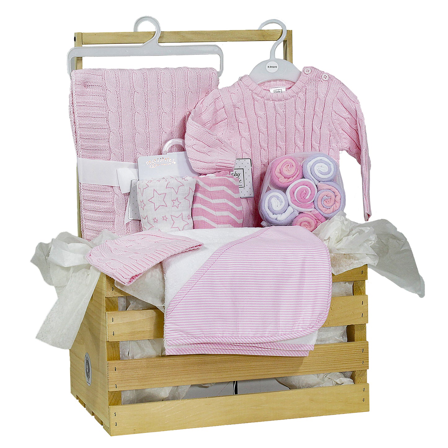 3 Stories Trading Company 20 Piece Baby Girls Shower Wardrobe Gift Crate, Pink