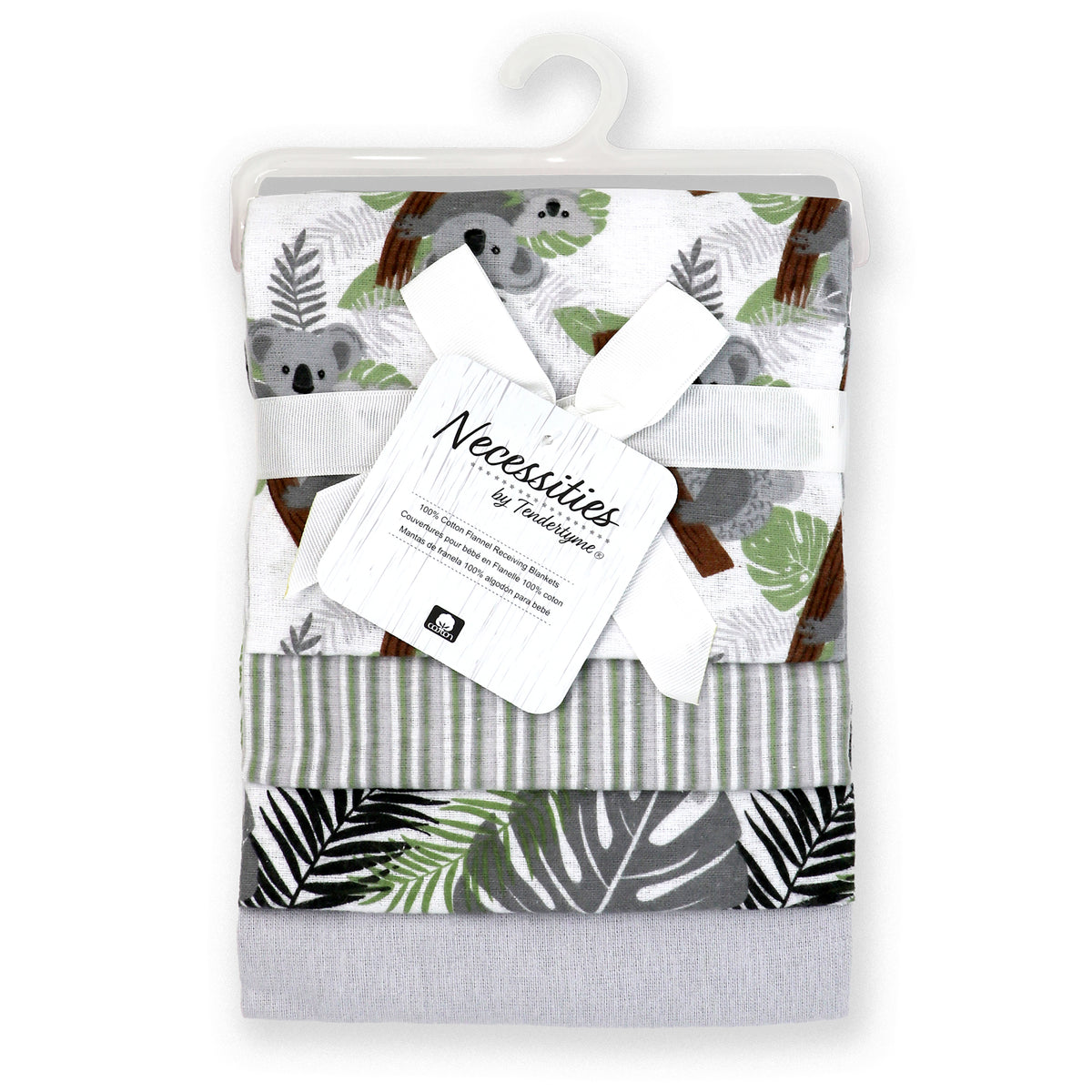 necessities by tendertyme Baby Boys and Baby Girls 4 Piece Tropical Prints Receiving Blankets, Gray