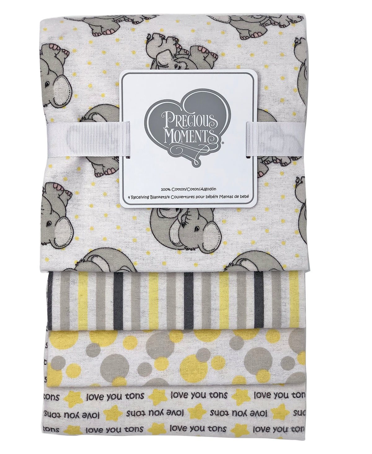 Precious Moments Baby Boys and Baby Girls Precious Moments 4 Piece Cotton Flannel Receiving Blankets, Yellow