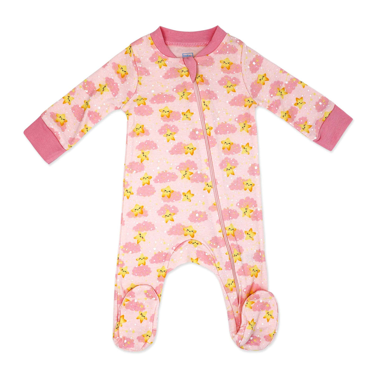 Baby Mode Baby Girls Pink Clouds and Let's Hug Zippered Footed Sleeper, 3-6M