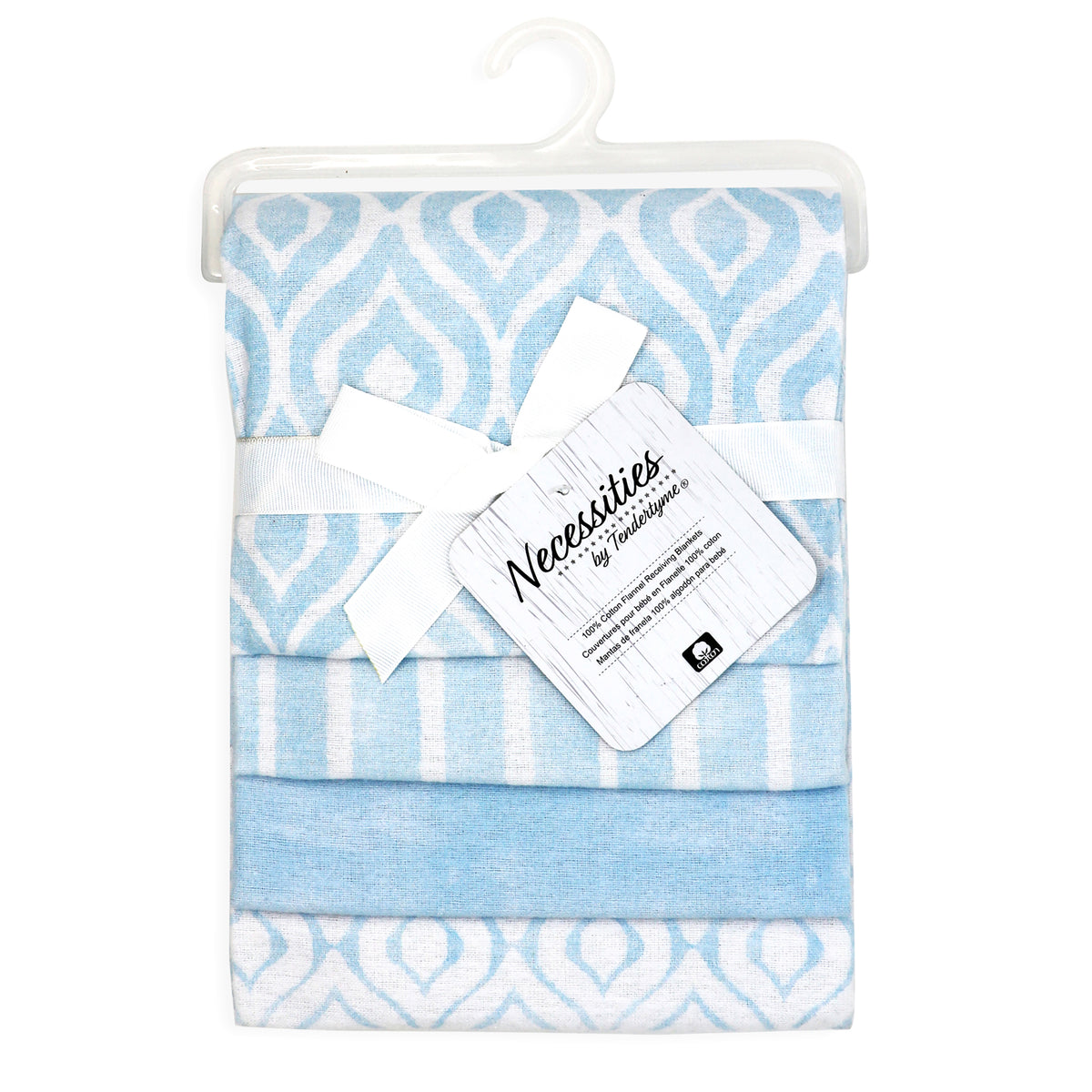Tendertyme Baby Boys and Baby Girls Watercolor 4 Pack Receiving Blankets, Soft Blue