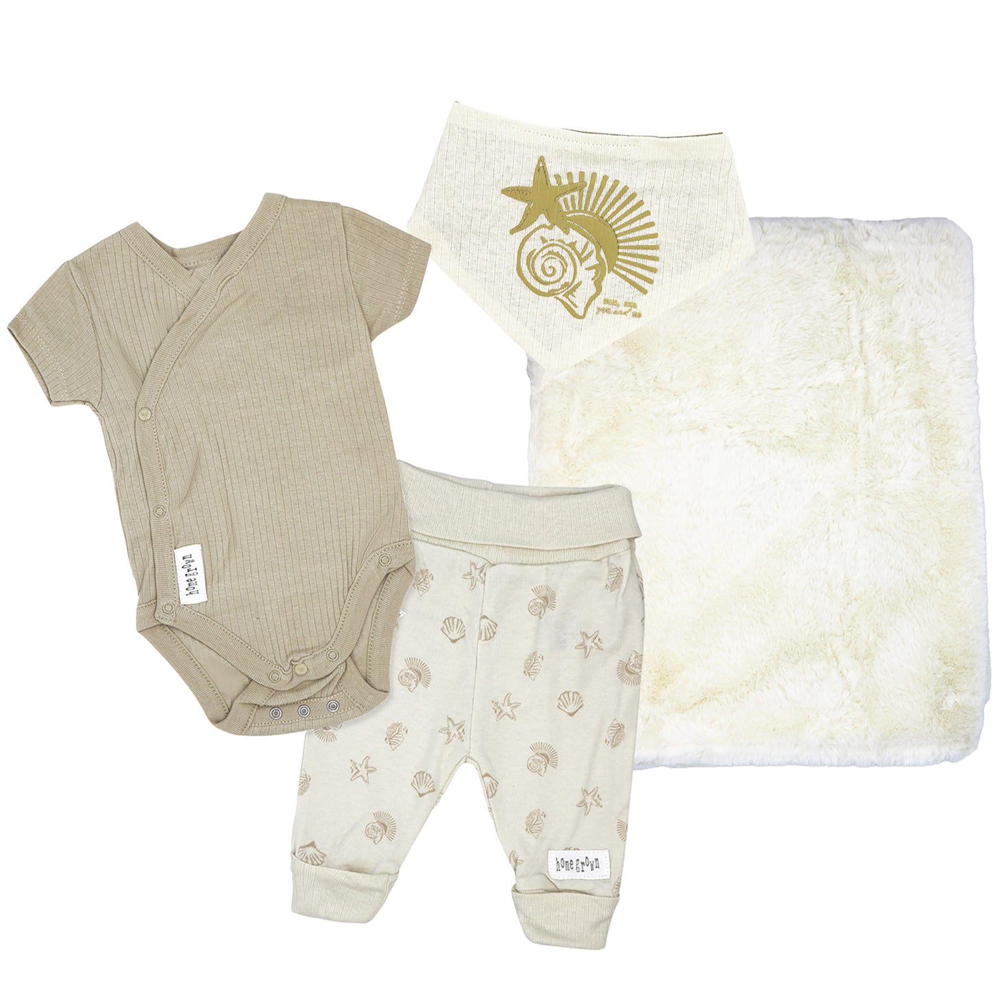Home Grown Baby 4 Piece Baby Boys and Baby Girls Home Grown Baby Gift Set, Sea and Sand