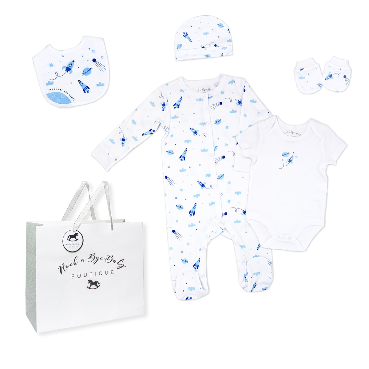Rock A Bye Baby Boutique Baby Boys Rocket Ships Layette, 5 Piece Set, NB