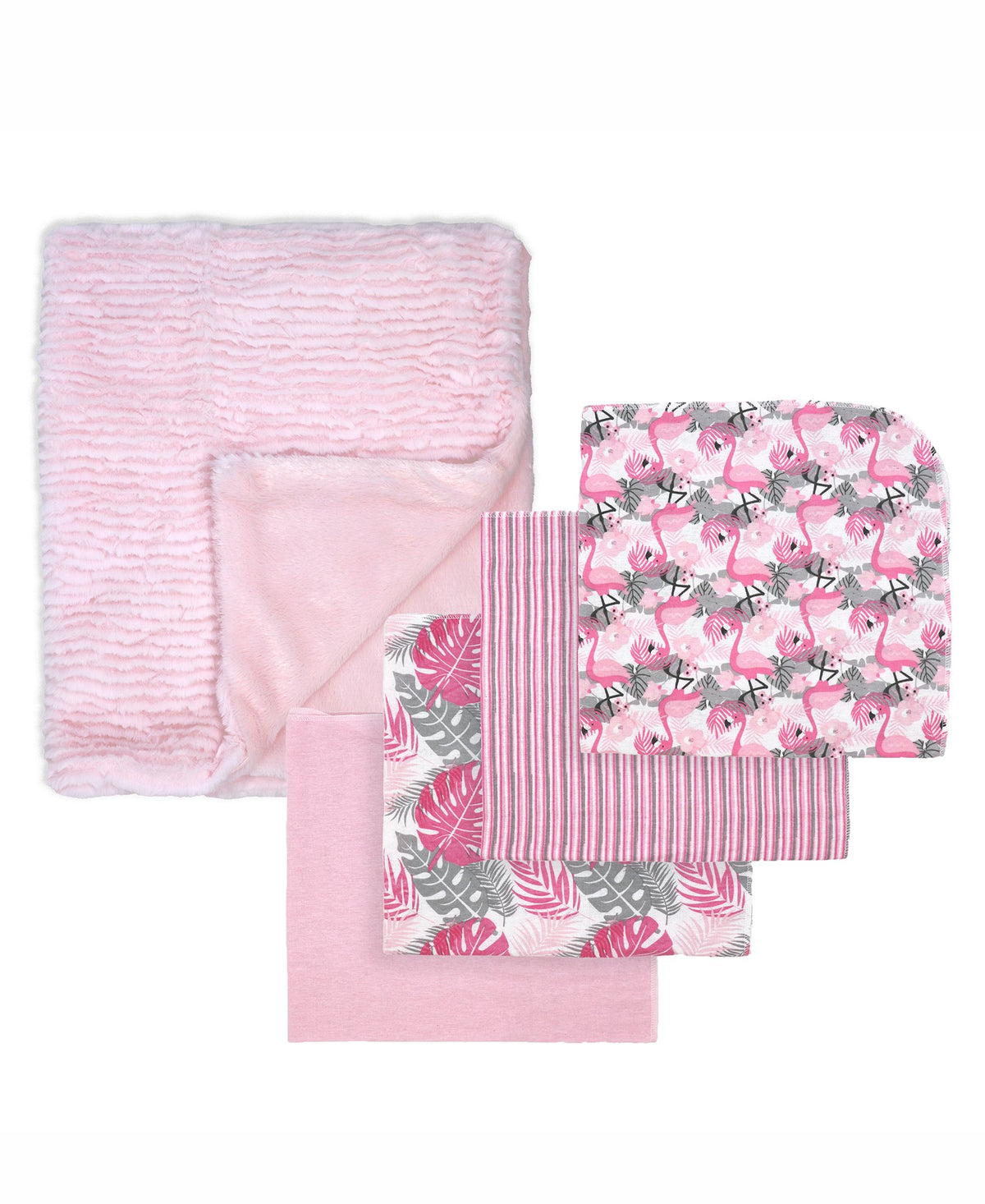Tendertyme Baby Boys and Baby Girls Tropical Islands 5 Piece Baby Blanket Gift Set, Pink