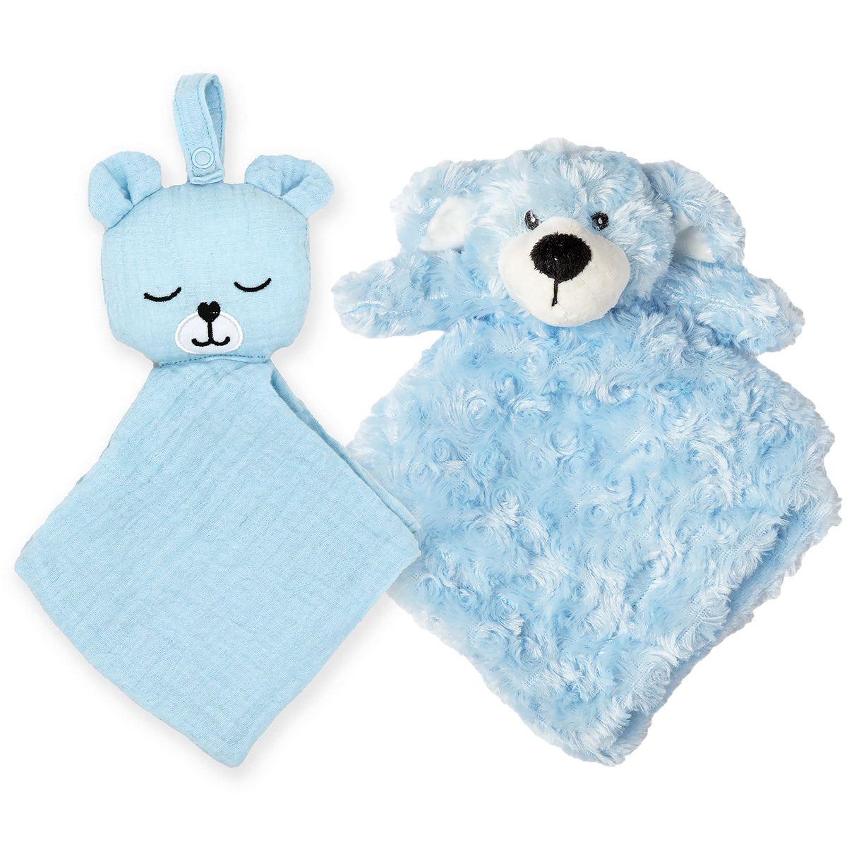 Baby Mode Baby Boys and Baby Girls Muslin Pacifier Keeper with Plush Nunu Gift Set, Blue