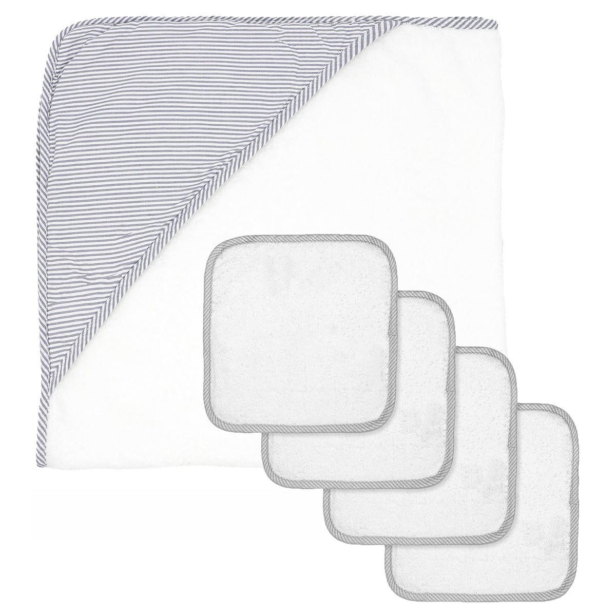 Baby Mode Baby Hooded Bath Towel with 4 Wash Cloths, Gray