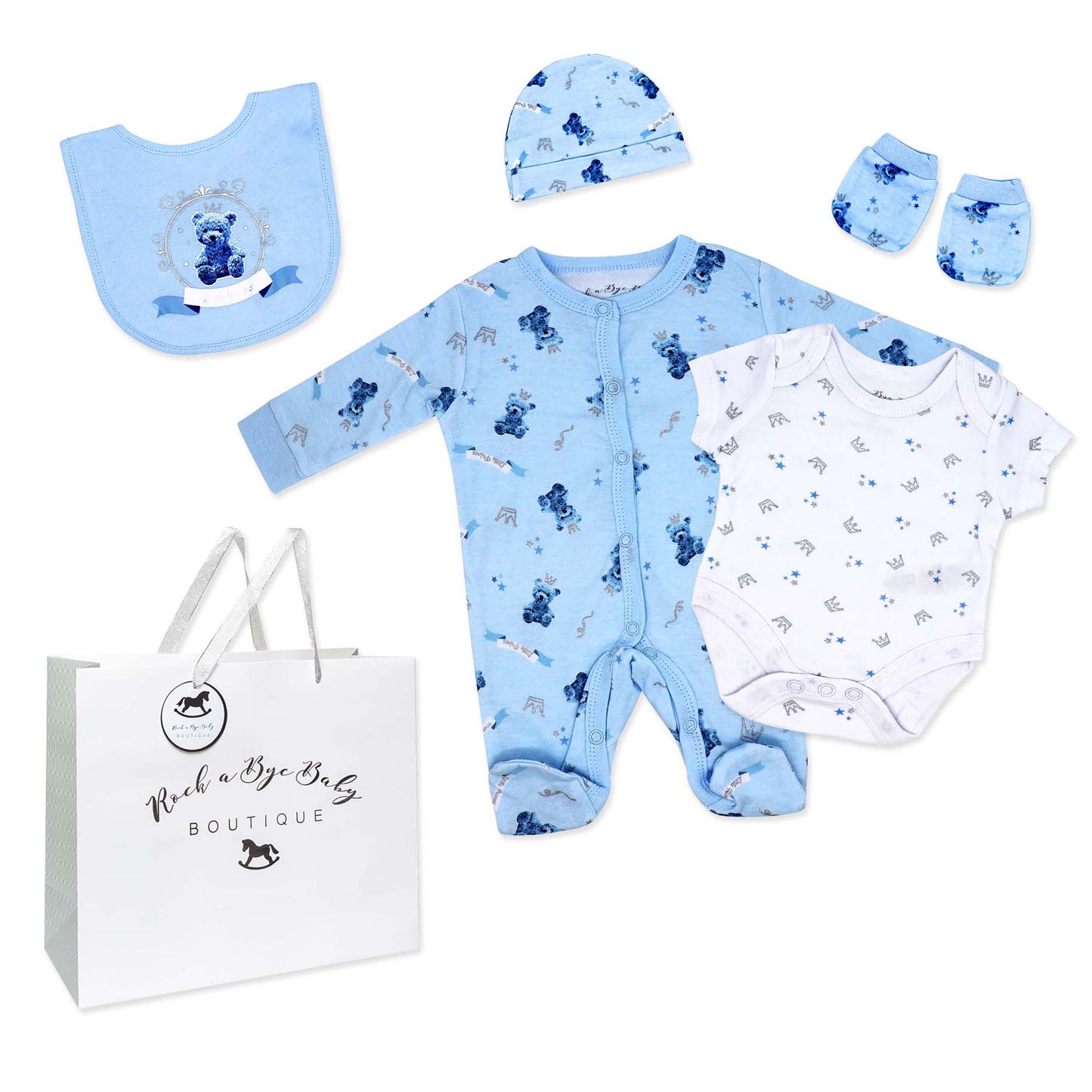 Rock A Bye Baby Boutique Boys Prince 5 Pc Layette Gift Set NB