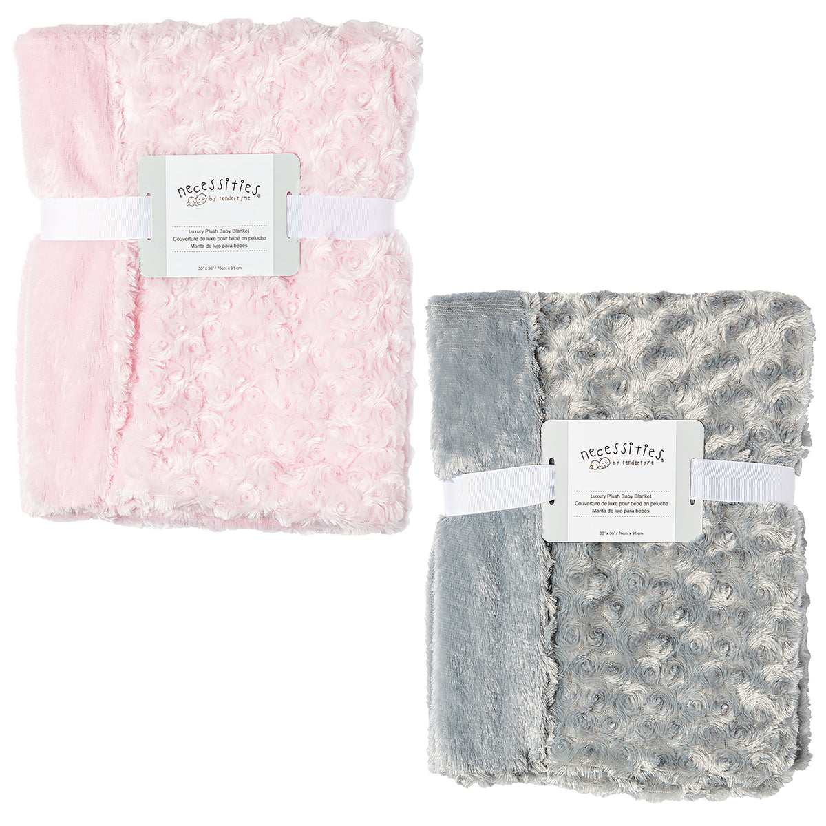 Baby Mode Baby Boys and Baby Girls 2 Pack Curly Plush Baby Blankets, Pink and Gray