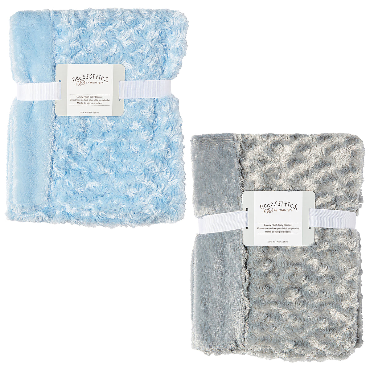 Baby Mode Baby Boys and Baby Girls 2 Pack Curly Plush Baby Blankets, Blue and Gray