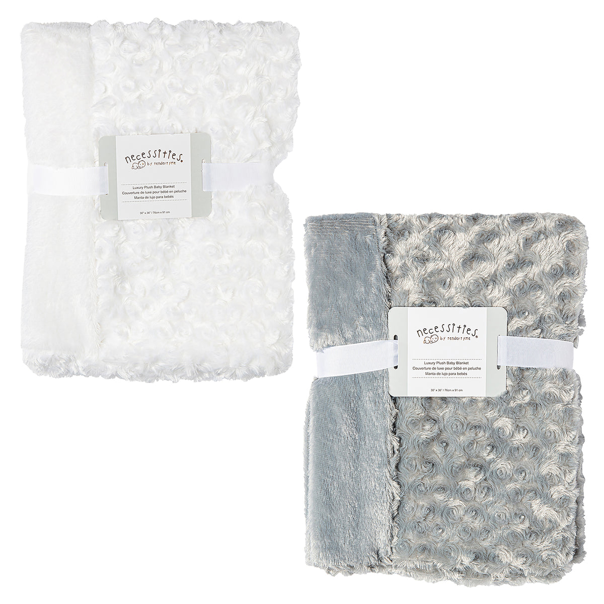 Baby Mode Baby Boys and Baby Girls 2 Pack Curly Plush Baby Blankets, White and Gray