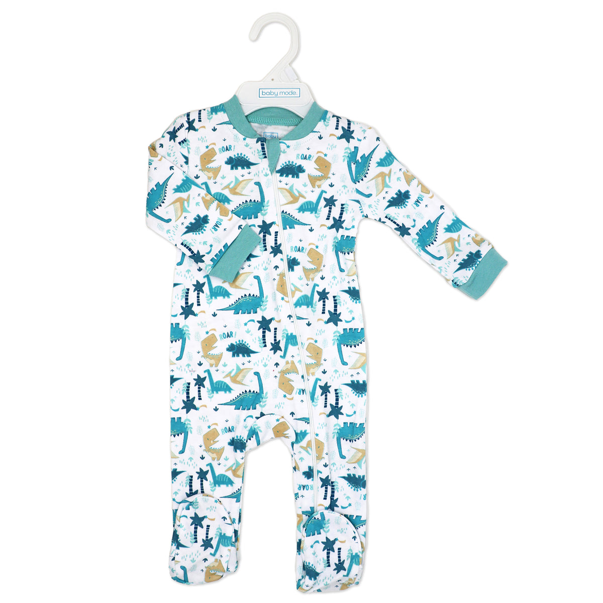 Baby Mode Baby Boys and Baby Girls 2 Pack Zippered Footies, Dino & Safari, 0-3M