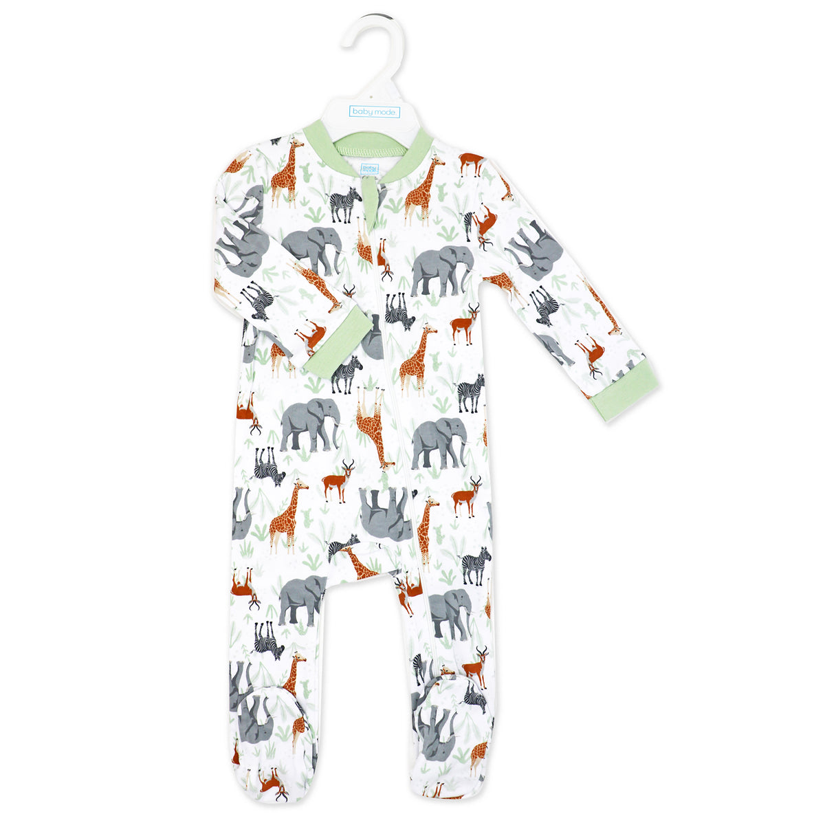 Baby Mode Baby Boys and Baby Girls 2 Pack Zippered Footies, Dino & Safari, 0-3M
