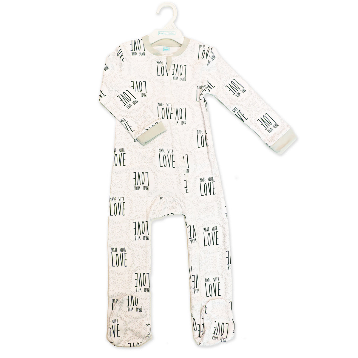 Baby Mode Baby Boys and Baby Girls 2 Pack Zippered Footies, ABCs and Made with Love, 6-9M