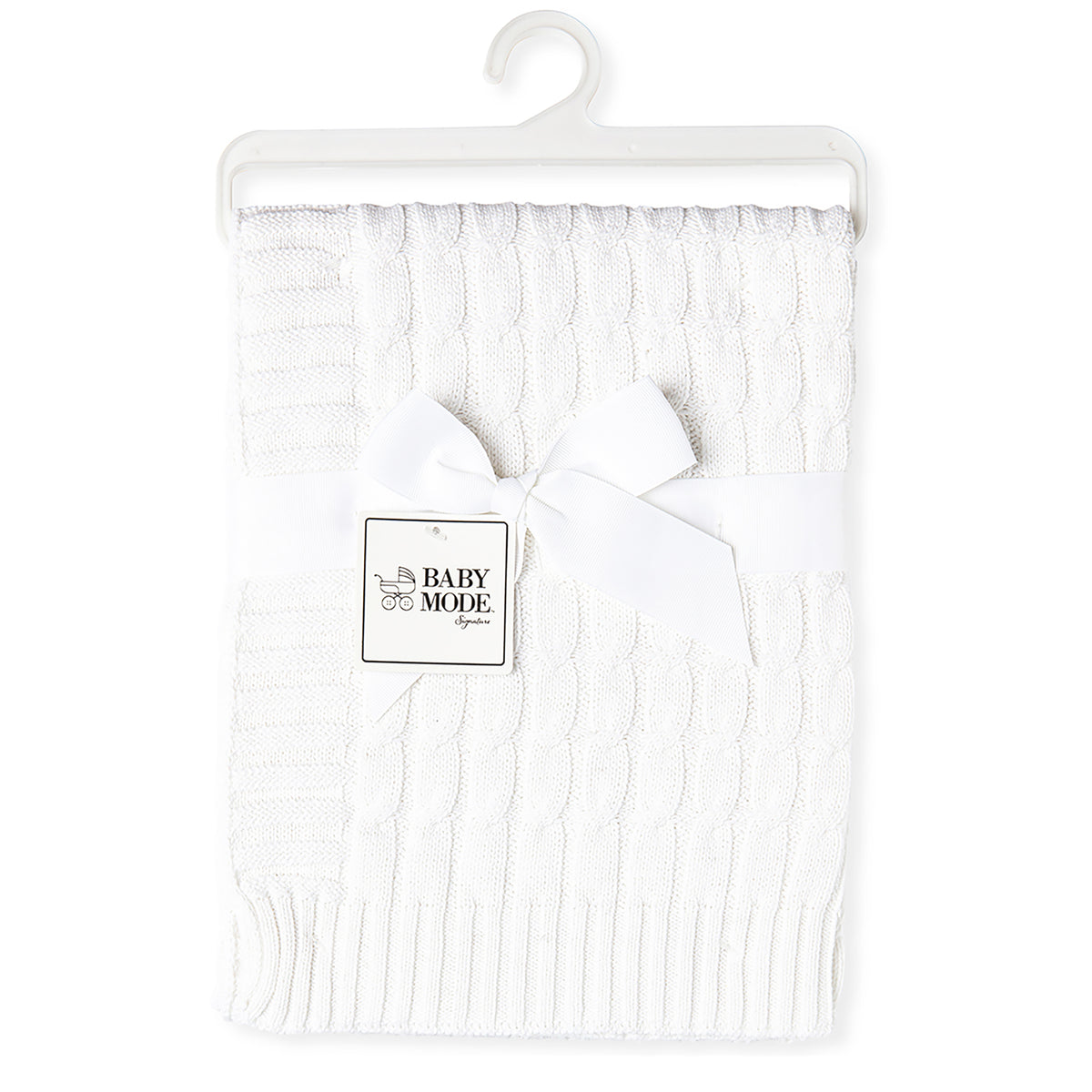 Baby Mode Signature Baby Cable Knit Baby Blanket Gift Set, White