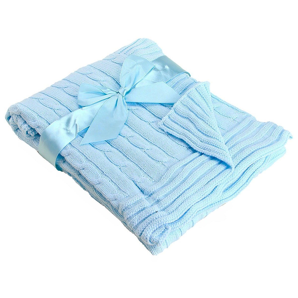Baby Mode Signature Baby Cable Knit Baby Blanket Gift Set, Blue