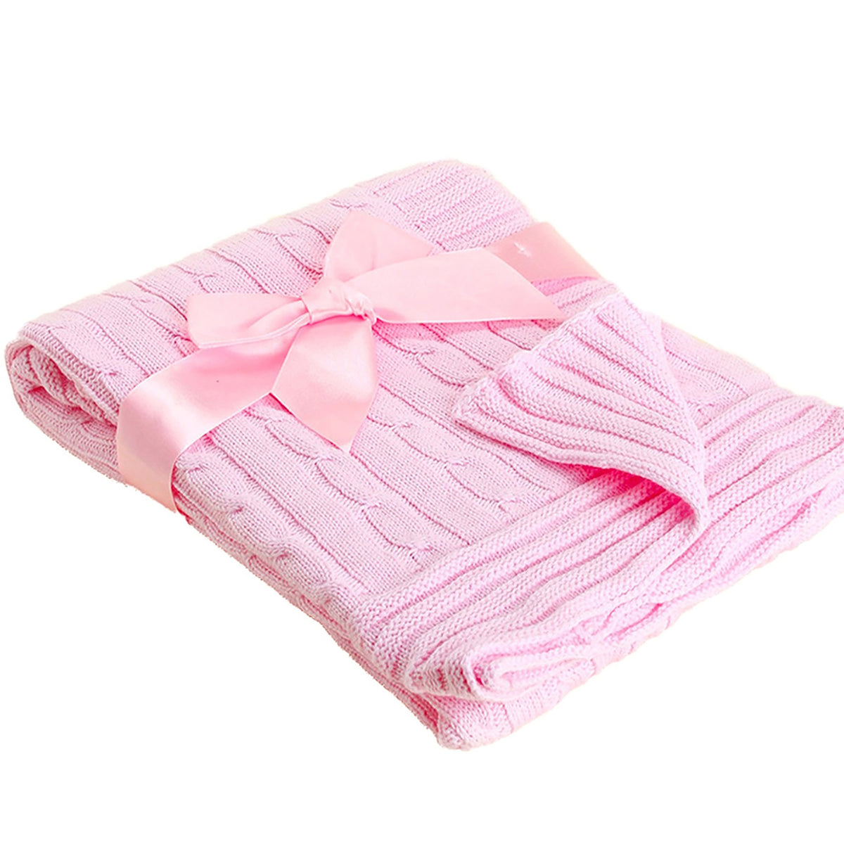 Baby Mode Signature Baby Cable Knit Baby Blanket Gift Set, Pink