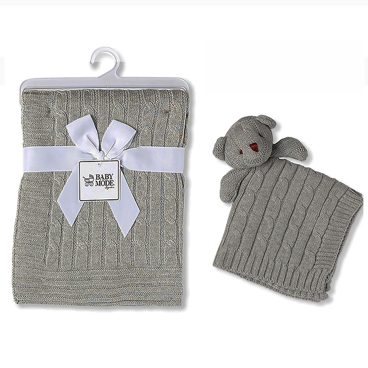Baby Mode Signature Baby Cable Knit Baby Blanket Gift Set, Gray