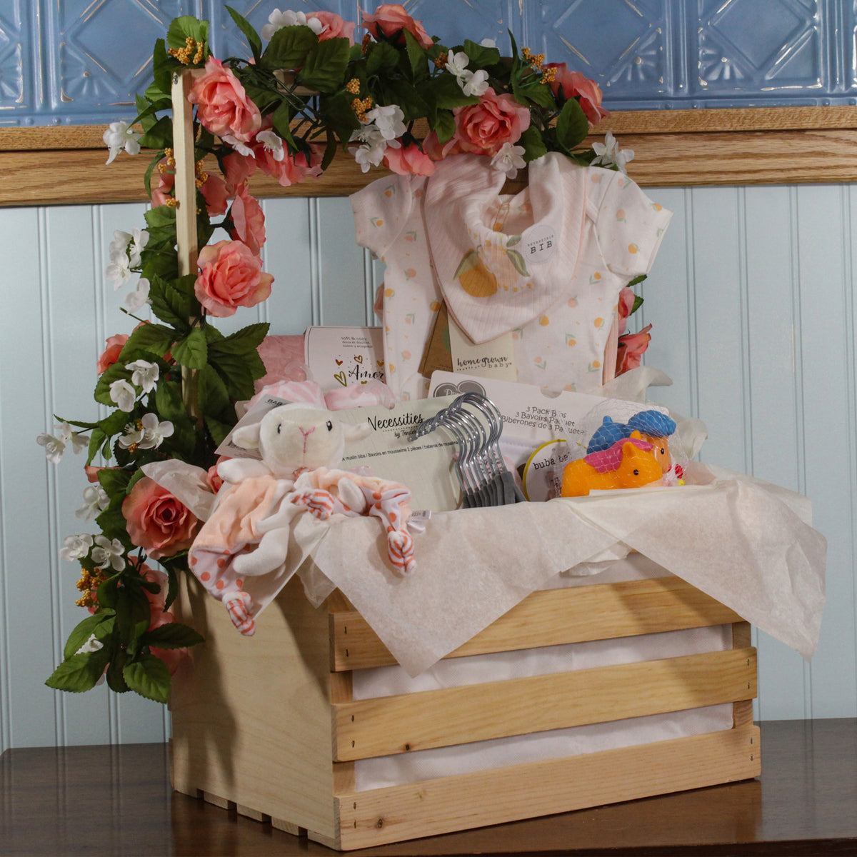 3 Stories Trading Company 29 Piece Complete Baby Shower Wardrobe Gift Crate, Girls