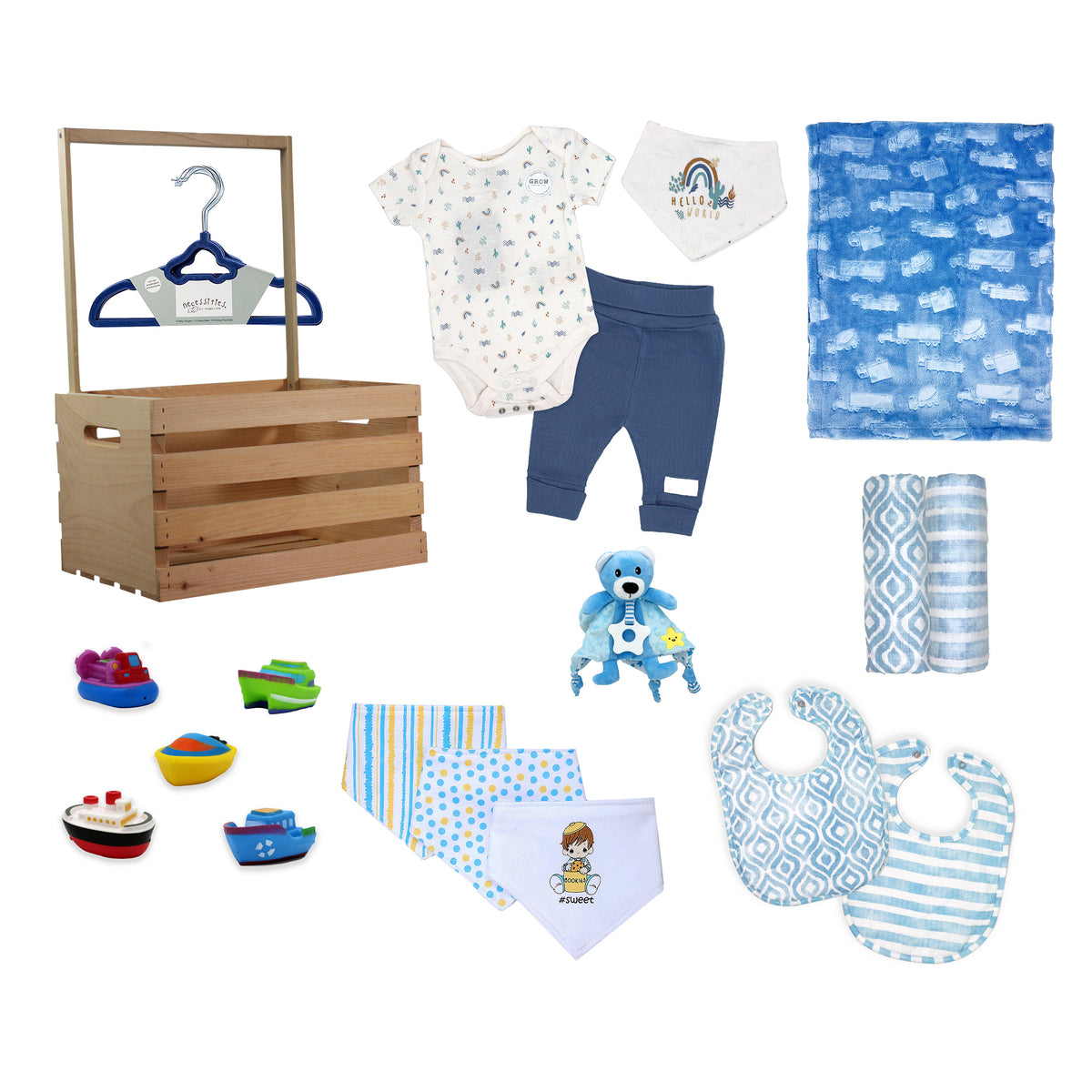 3 Stories Trading Company 29 Piece Complete Baby Shower Wardrobe Gift Crate, Boys