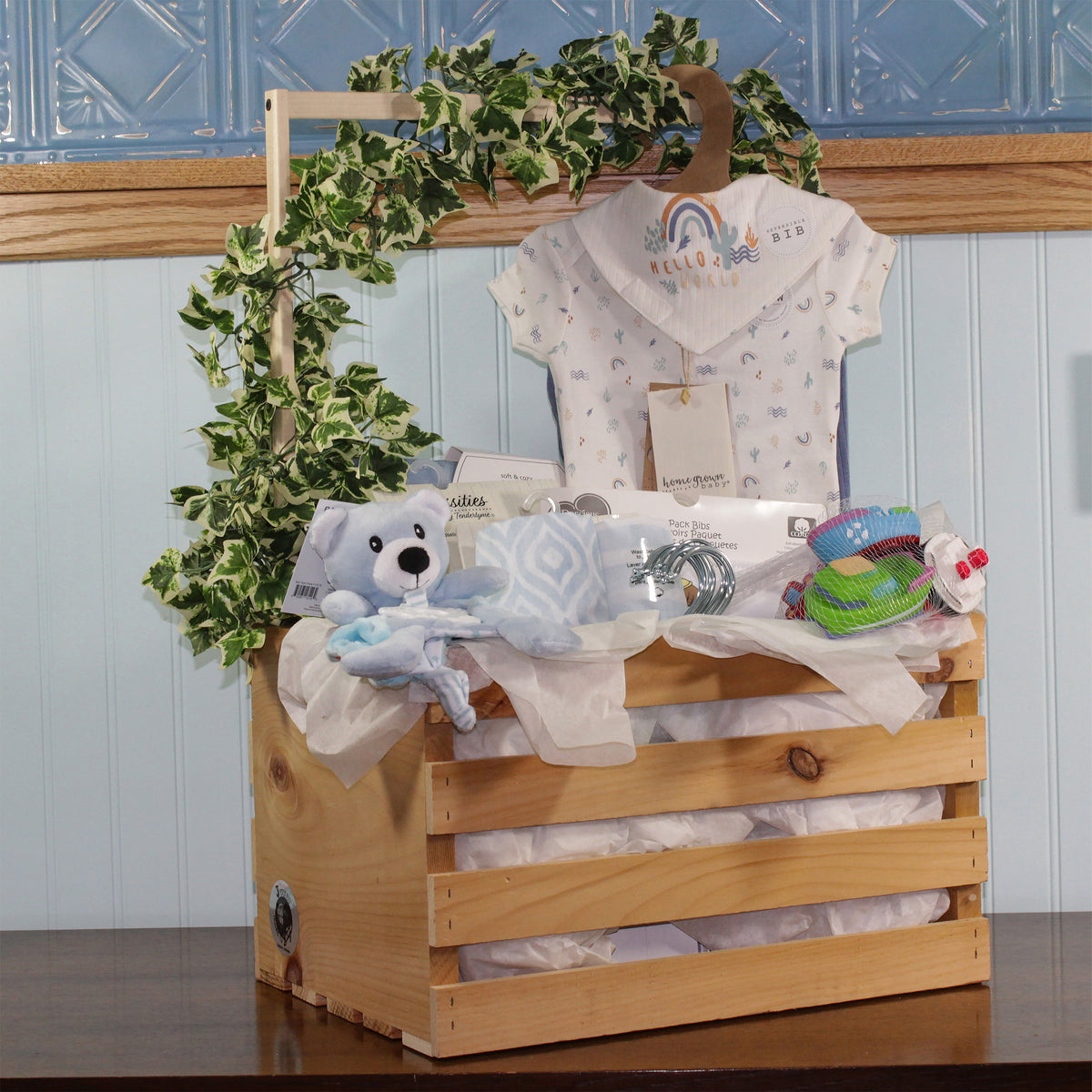 3 Stories Trading Company 29 Piece Complete Baby Shower Wardrobe Gift Crate, Boys
