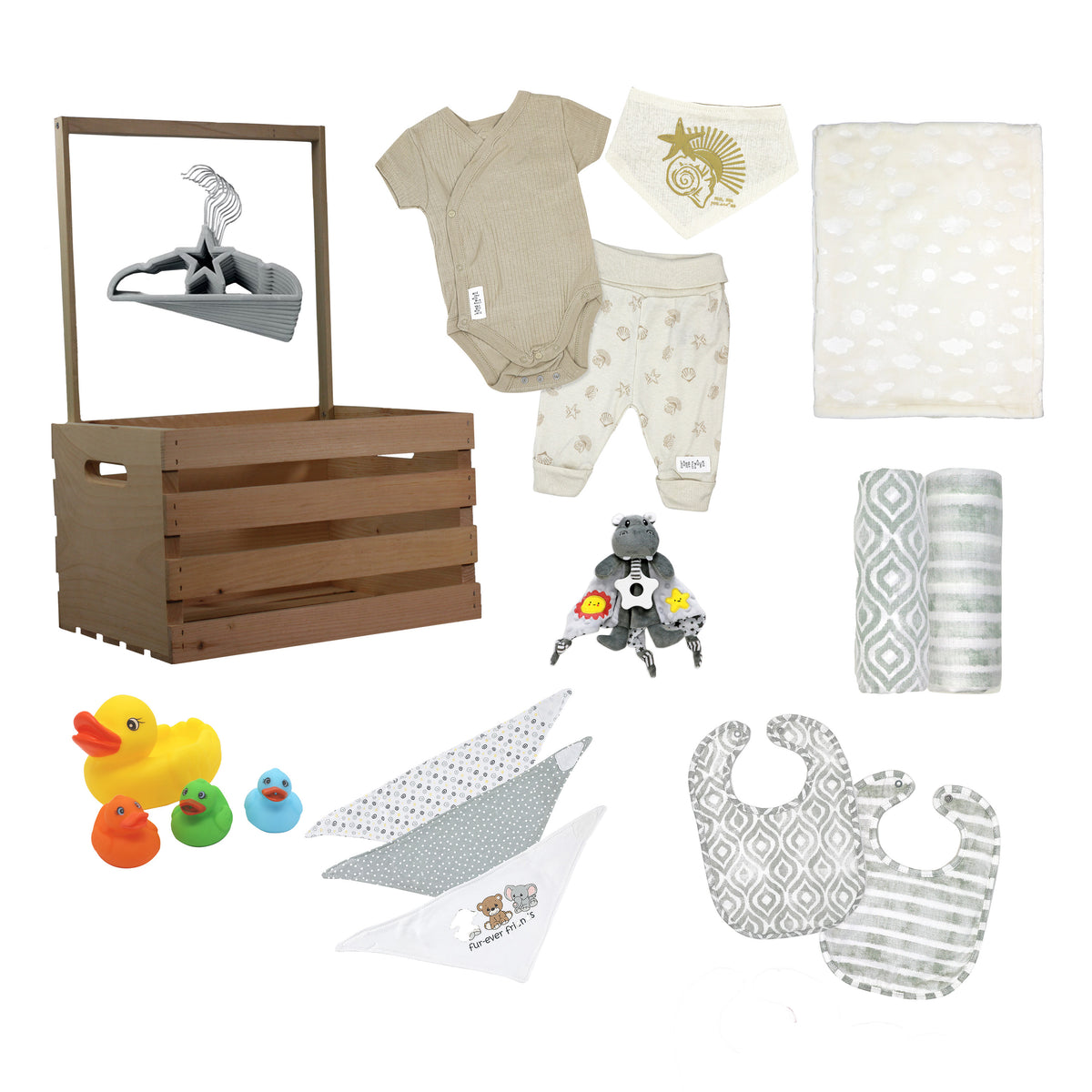 3 Stories Trading Company 29 Piece Complete Baby Shower Wardrobe Gift Crate, Gender Neutral