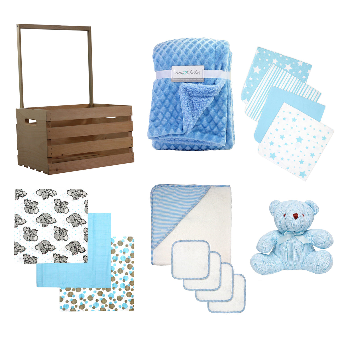 3 Stories Trading Company 16 Piece Necessities Baby Shower Wardrobe Gift Crate, Blue