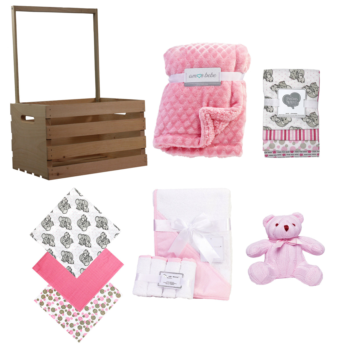 3 Stories Trading Company 16 Piece Necessities Baby Shower Wardrobe Gift Crate, Pink