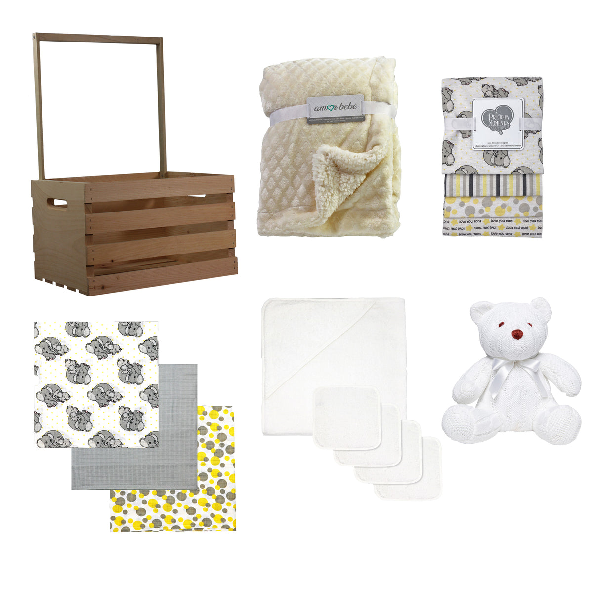 3 Stories Trading Company 16 Piece Necessities Baby Shower Wardrobe Gift Crate, Beige