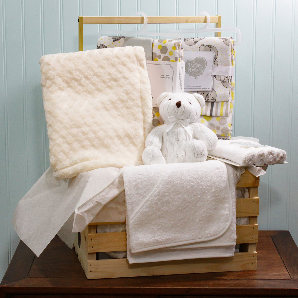 3 Stories Trading Company 16 Piece Necessities Baby Shower Wardrobe Gift Crate, Beige