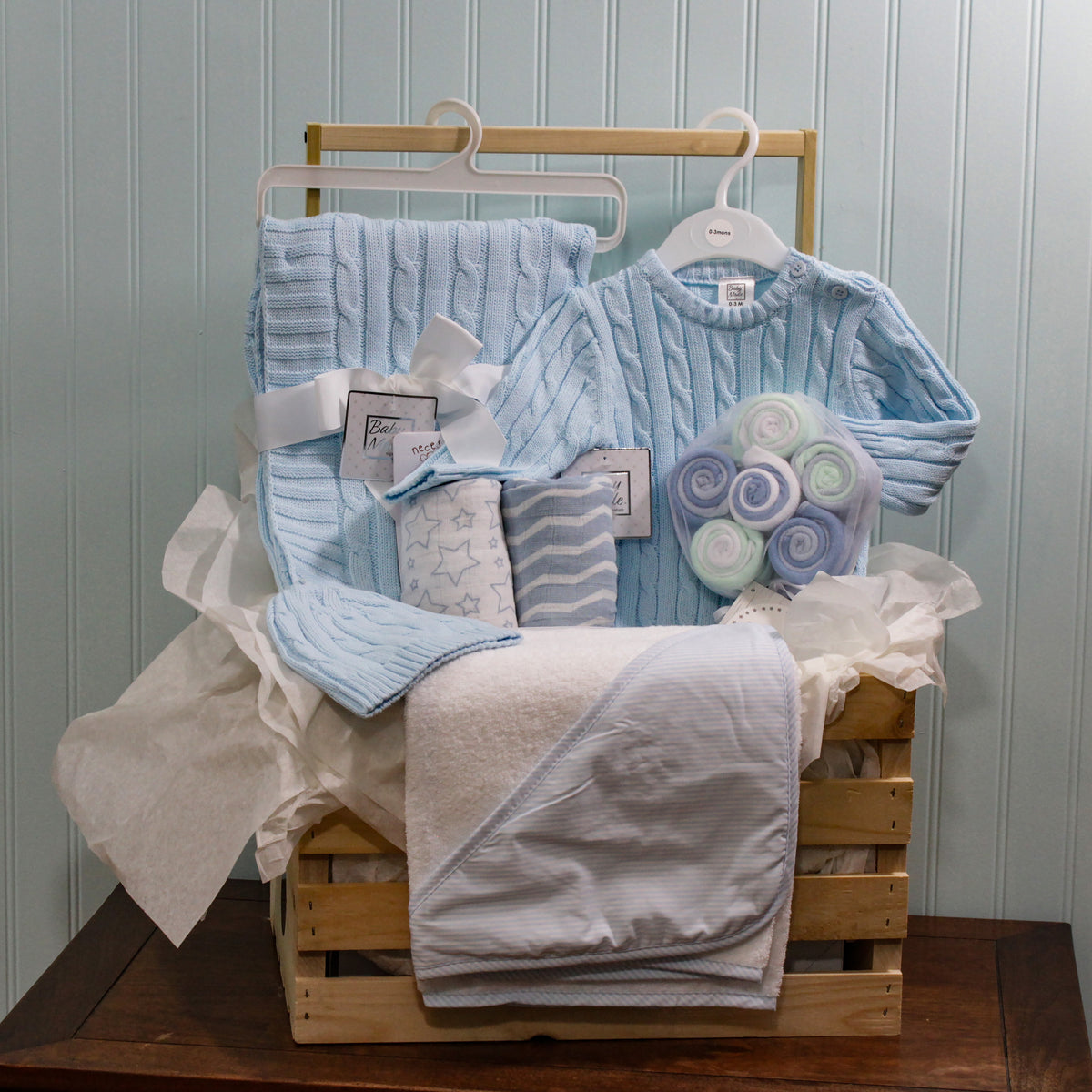 3 Stories Trading Company 20 Piece Baby Boys Shower Wardrobe Gift Crate, Blue