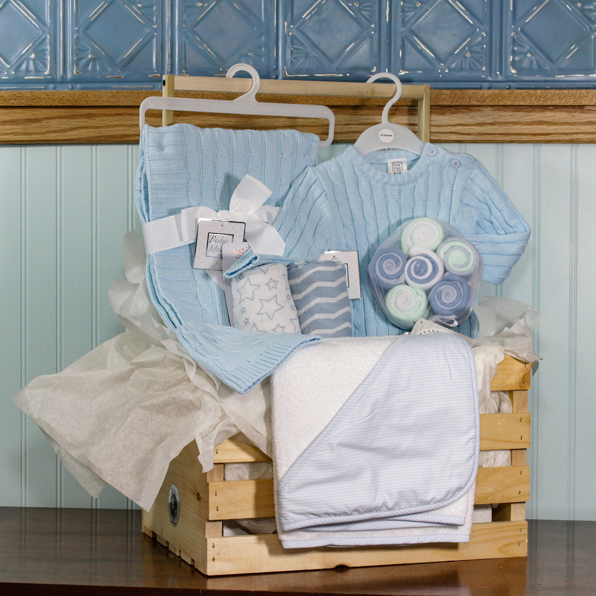 3 Stories Trading Company 20 Piece Baby Boys Shower Wardrobe Gift Crate, Blue