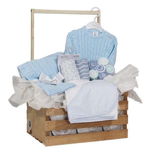 3 Stories Trading Company 20 Piece Baby Boys Shower Wardrobe Gift Crate, Blue