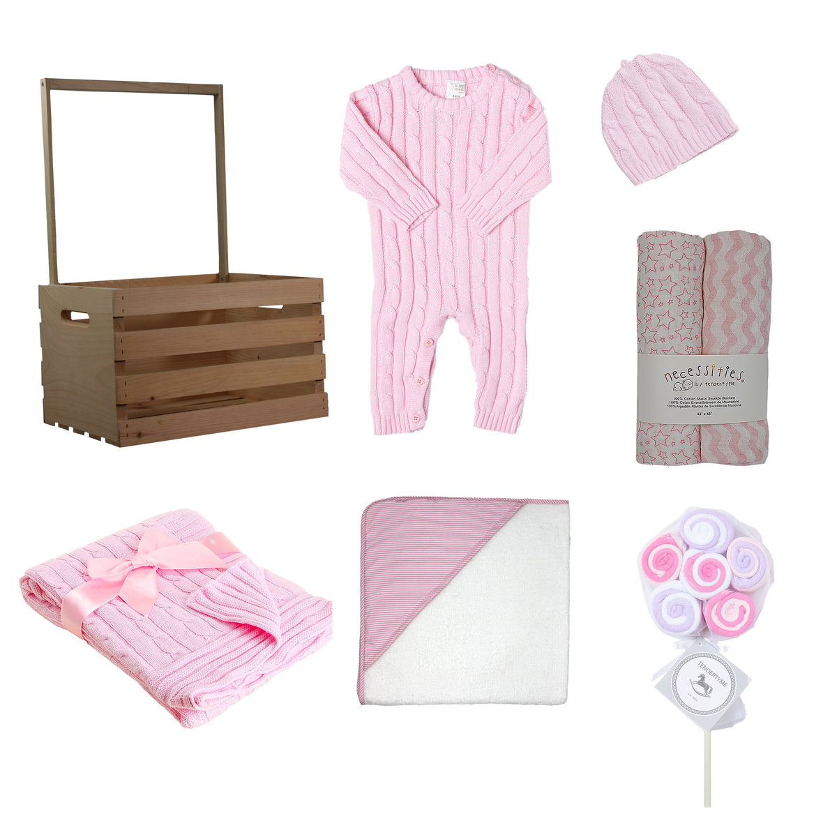 3 Stories Trading Company 20 Piece Baby Girls Shower Wardrobe Gift Crate, Pink