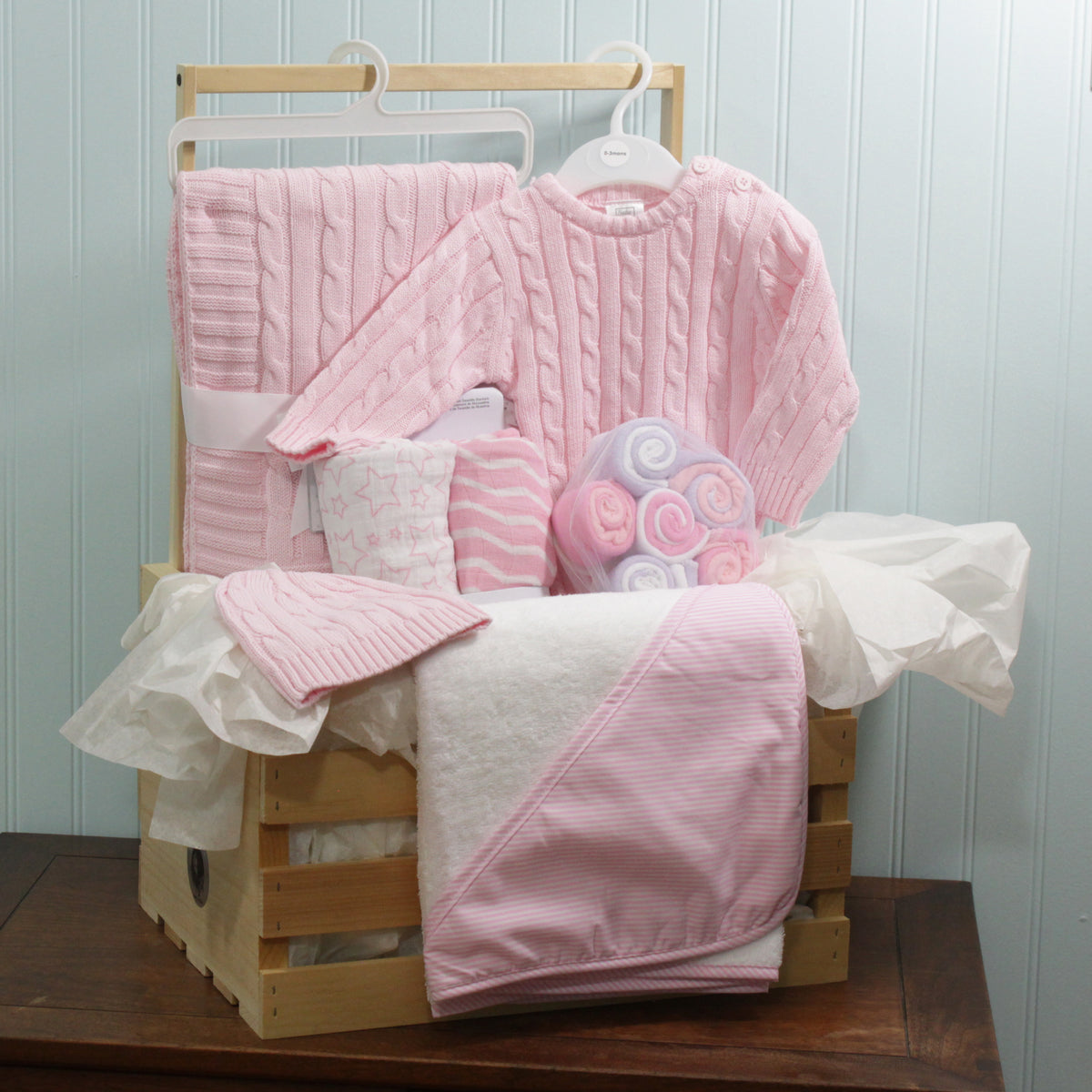 3 Stories Trading Company 20 Piece Baby Girls Shower Wardrobe Gift Crate, Pink