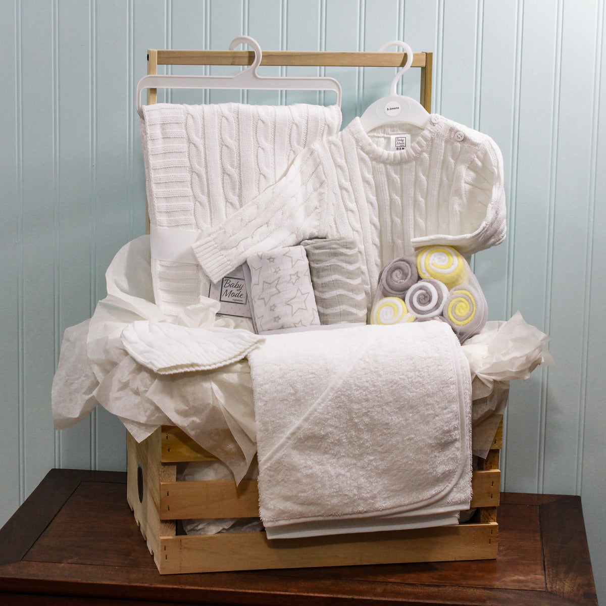 3 Stories Trading Company 20 Piece Baby Neutral Shower Wardrobe Gift Crate, Neutral
