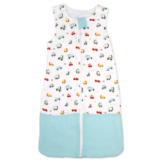Muslin Sleep Sack Blue Cars, 0-6M