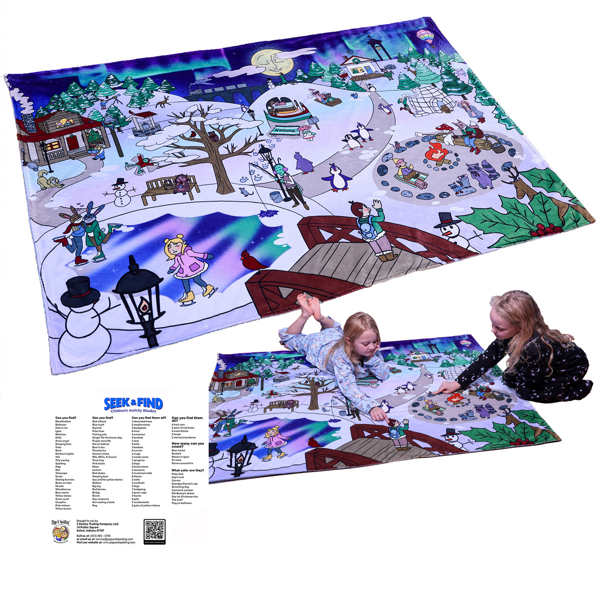 Pipp & Spalding Toddlers and Kids Seek-and-Find Winter in The Woodlands Blanket, Interactive Twin Bed Throw