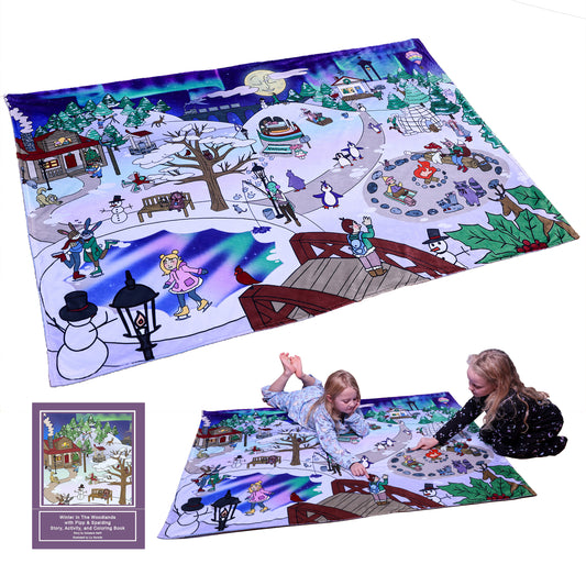 Pipp & Spalding Winter in The Woodlands Seek-and-Find Blanket & Story, Activity, and Coloring Book Bundle