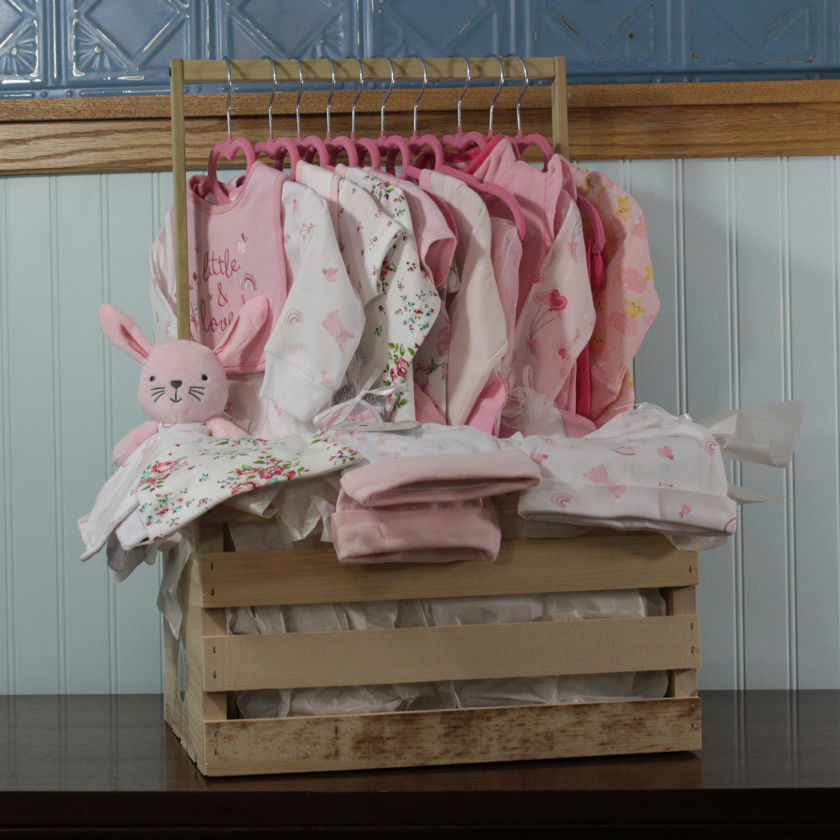 3 Stories Trading Company Baby Girls' First Year Baby Shower Gift Crate, 36-Piece Set