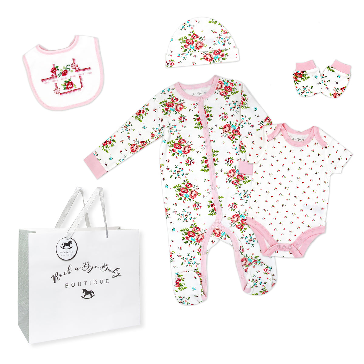 3 Stories Trading Company Baby Girls' First Year Baby Shower Gift Crate, 36-Piece Set