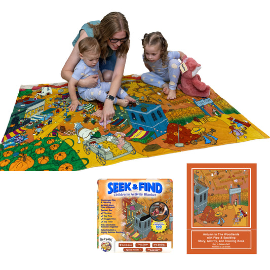 Pipp & Spalding Autumn in The Woodlands Seek-and-Find Blanket & Story, Activity, and Coloring Book Bundle