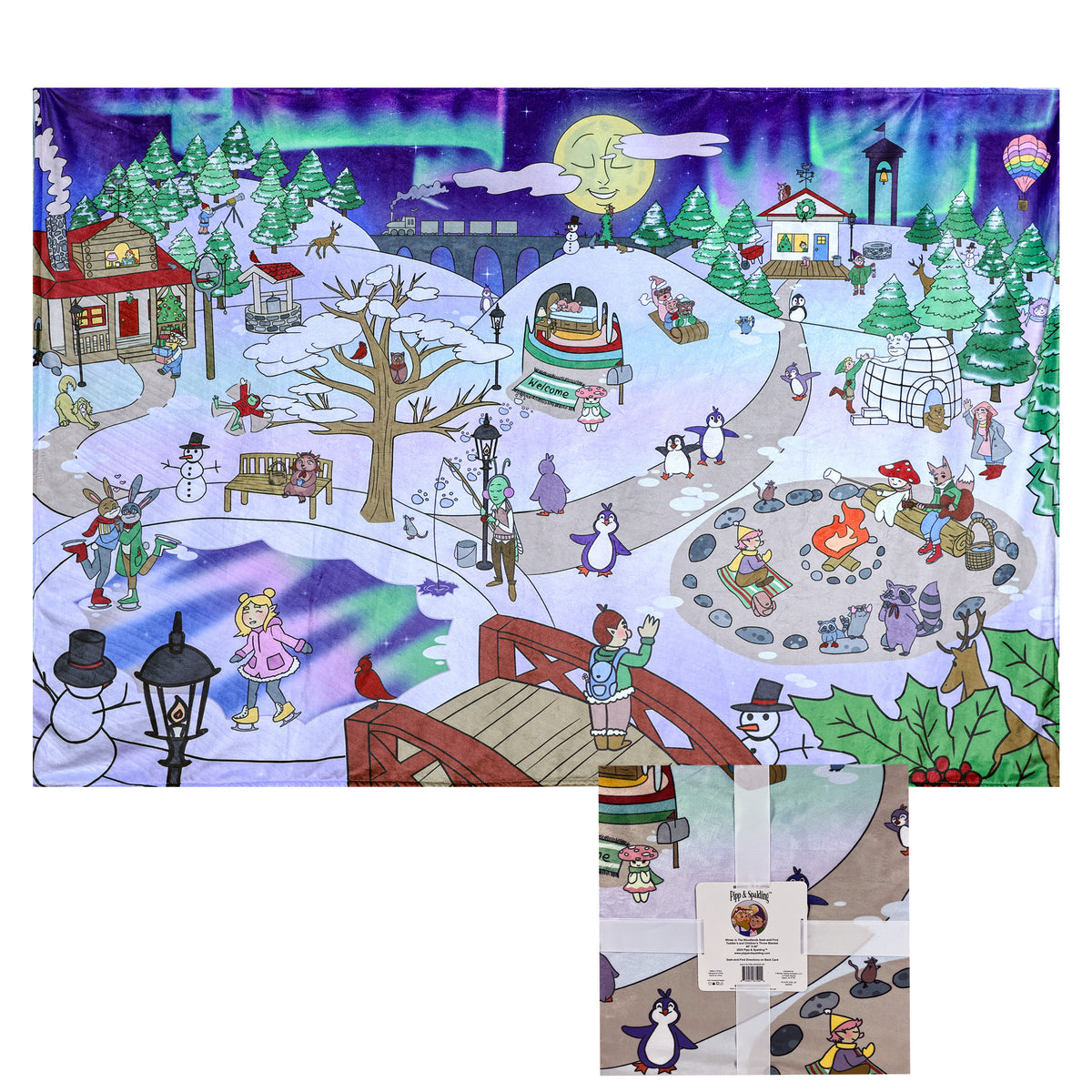 Pipp & Spalding Toddlers and Kids Seek-and-Find Winter in The Woodlands Blanket, Interactive Twin Bed Throw