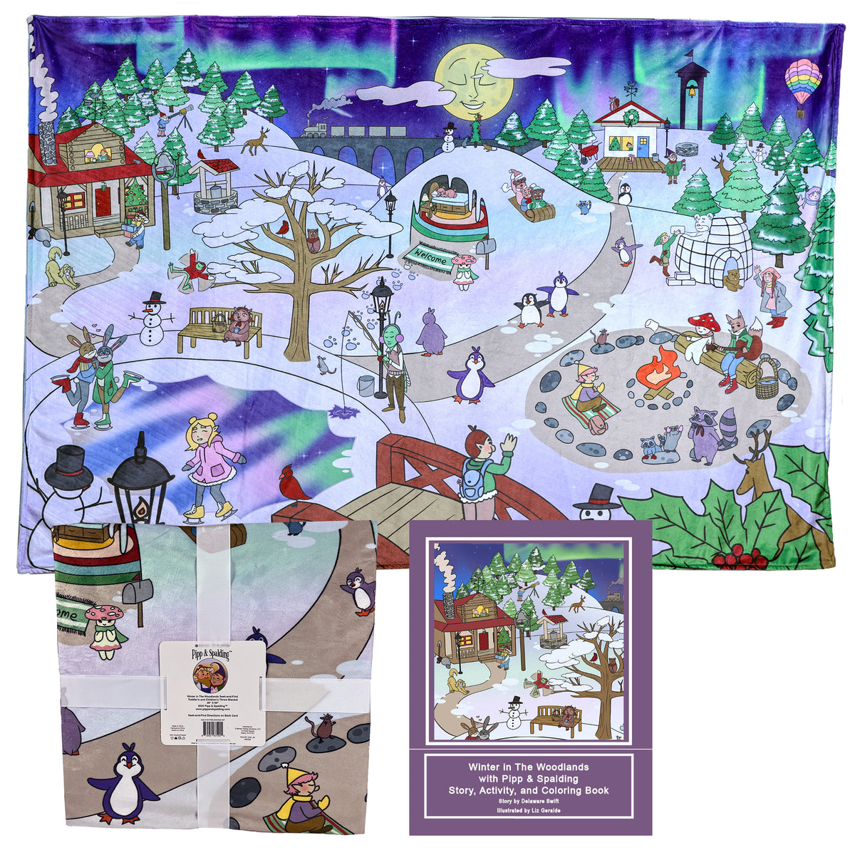 Pipp & Spalding Winter in The Woodlands Seek-and-Find Blanket & Story, Activity, and Coloring Book Bundle