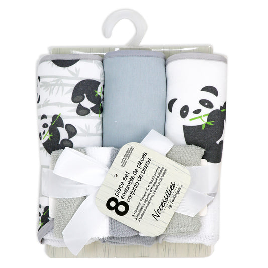 necessities by tendertyme 8 Piece Hooded Bath Towel and Washcloth Set, Pandas