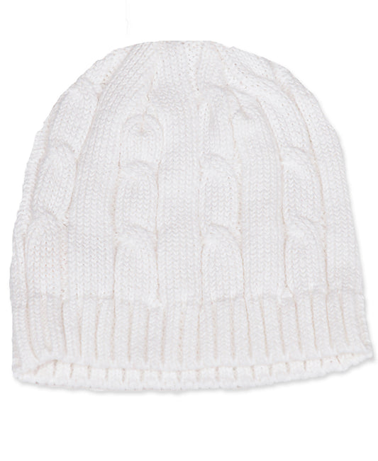 Baby Mode Signature Baby Boys and Girls Beanie Hat Cable Knit, 0-6M, White