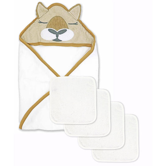 Jesse & Lulu Baby Boys and Baby Girls 4 Piece Hooded Bath Towel and Washcloth Set, Kangaroo