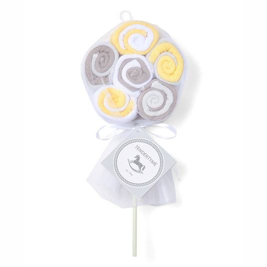 necessities by tendertyme Baby Boys and Girls Lollipop Baby Washcloth Gift Set, Yellow